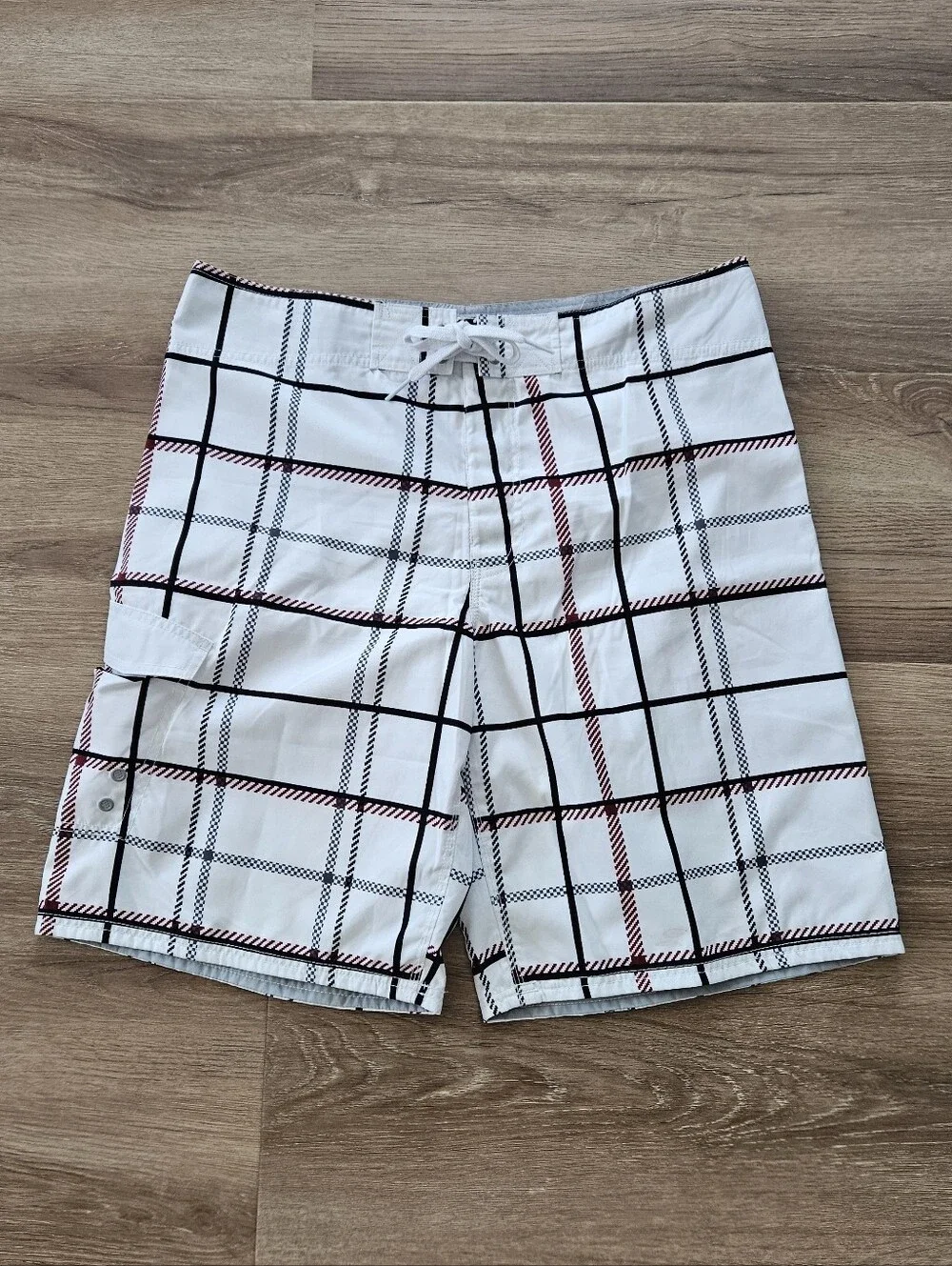 Mossimo Supply Co. White Black and Red Plaid Board Shorts Size 36